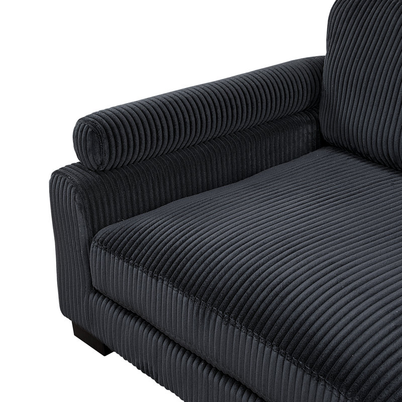 Brinsley 135" Modern Modular Sofa with Corduroy Fabric, Adjustable Backrest, 5 Pillows, Black Corduroy
