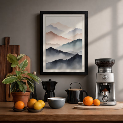 Mountains in Mist Scandinavian - Framed Print
