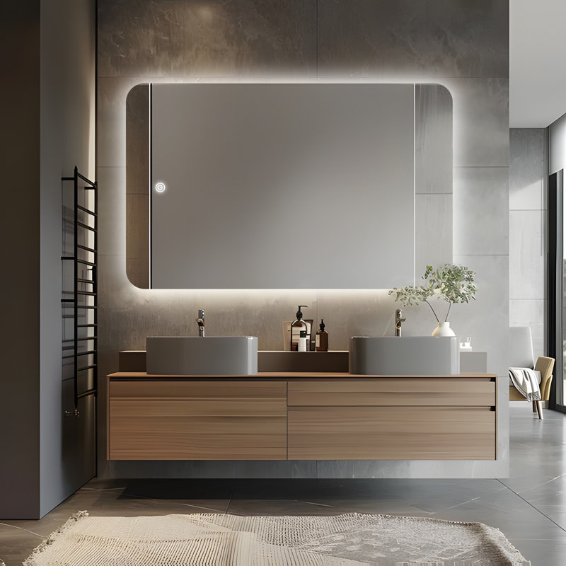 Backlit Tempered Glass Led Bathroom Mirror, Tri-Color Temperature Adjustable Brightness, UR Approved And LTL Professional Certified