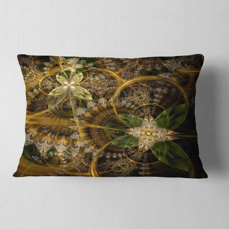 Coussin décoratif à imprimé floral vert et or vert, Rectangulaire, 12 po x 20 po