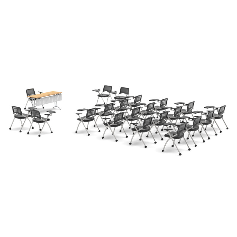 21 Person Flip Top 22'' L Modular Training Table and Chair Set with Casters and Modesty Panel