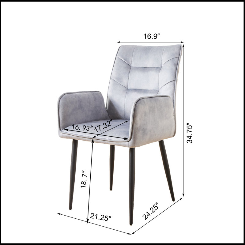 Modern Velvet Dining Chairs 2-Piece Set - Soft Cushioned Seats with Iron Frames in Mustard Light Grey, Grey