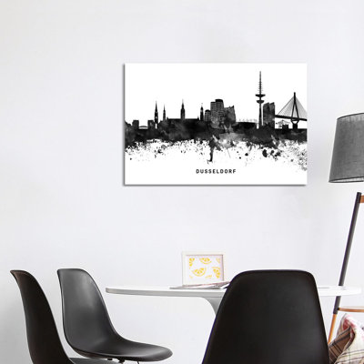 Dusseldorf Skyline Black & White - Wrapped Canvas Print
