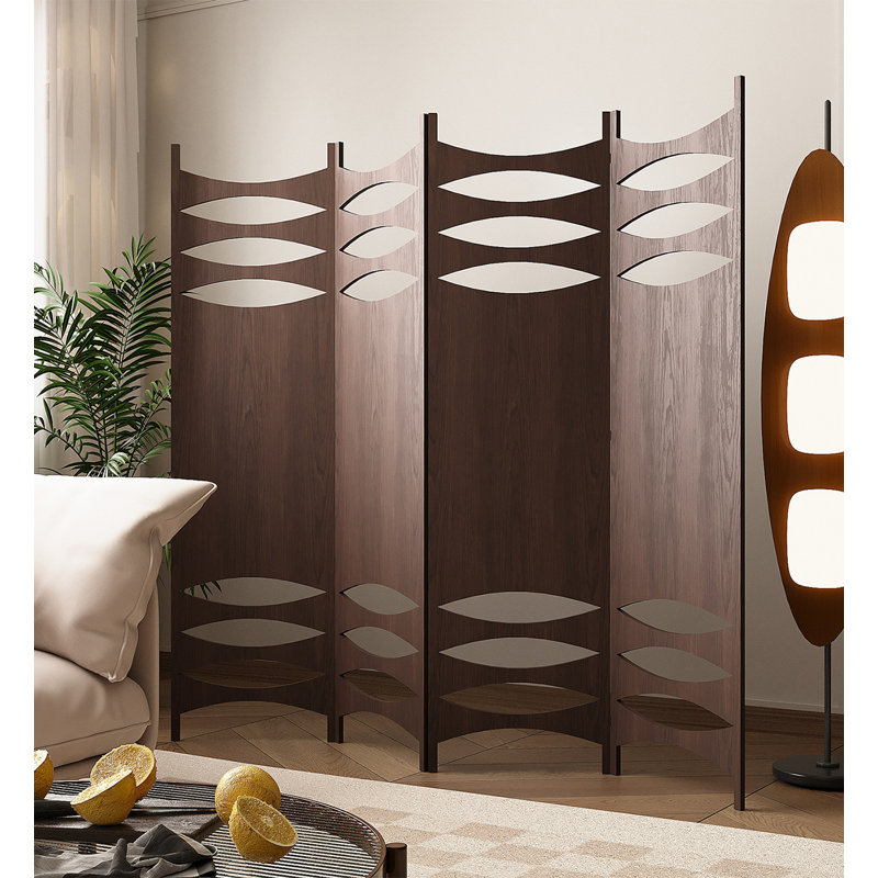 Paravent de chambre pliable Mid-Century, 4, H 70,9 po x l 63 po x P 0,8 po, Brun