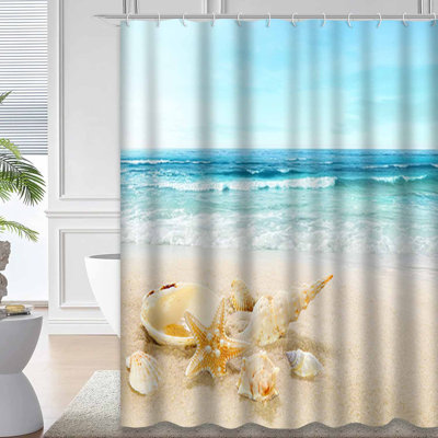 Shells Sandy Beach Seashell Sea Summer Shower Curtain with 12 Hooks