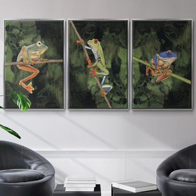 " Watercolor Tree Frogs I " 3 - Pieces