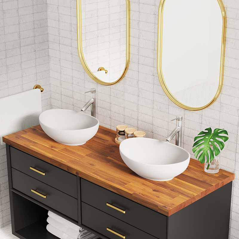 Comptoir de cuisine en bois massif Gladys, 1.5" H x 60" W x 25" D, Teck doré