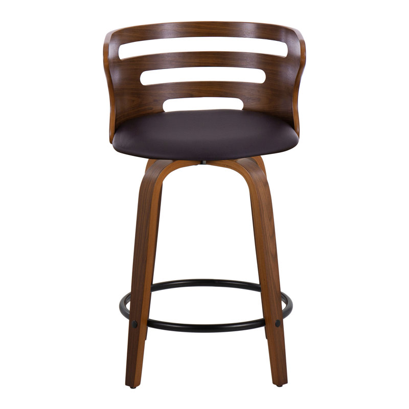 Walnut and Black Swivel Counter Stools with Bent Wood Back