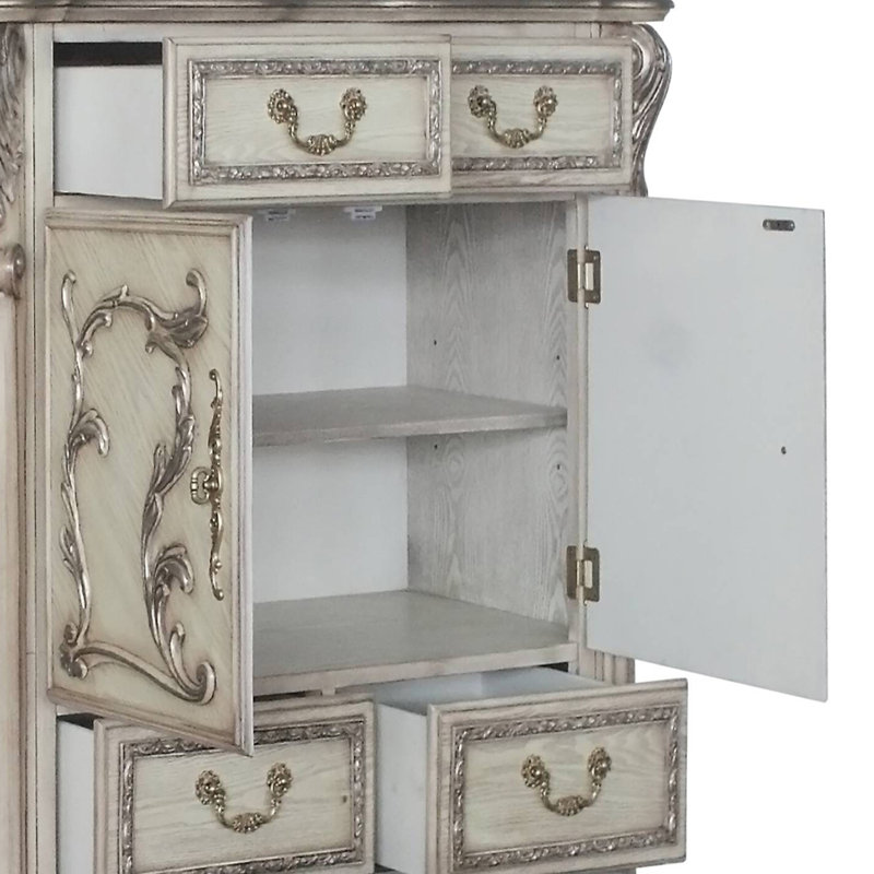 Commode combinée 5 tiroirs Spurlin, Blanc os rétro