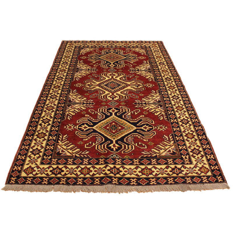 Tapis rouge / ivoire en laine noué à la main 4 pi 1 po x 6 pi Falgout Southwestern