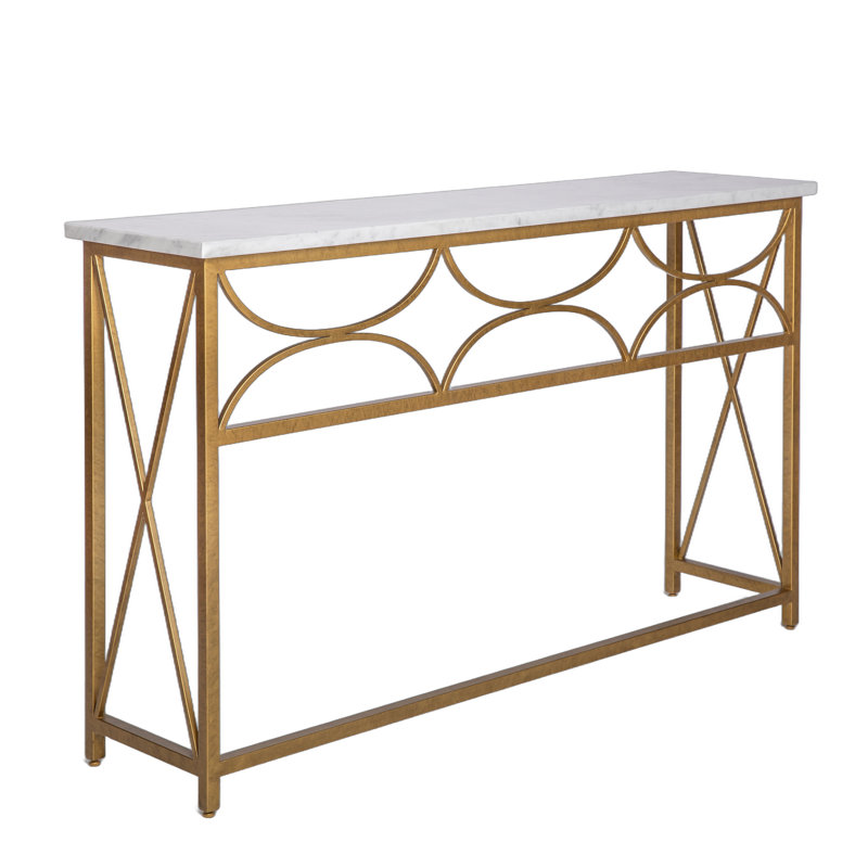 Diamond Console Table, Carrera Marble, Royal Gold