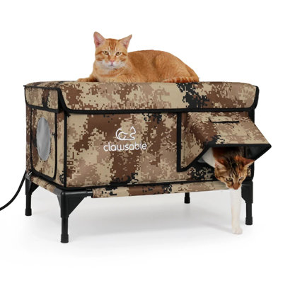 Elevated Outdoor Cat House with Low-Voltage Heating Pad, Waterproof and Insulating Material, Strong and Durable Structure,Desert Camo