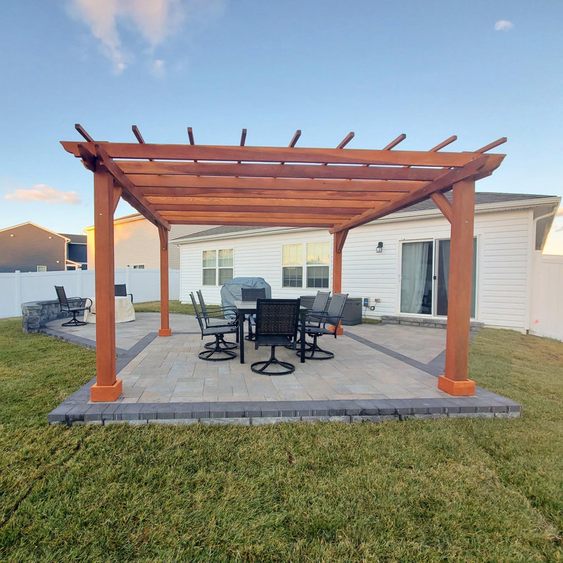 14ft x 14ft Natural Redwood Farmhouse Pergola