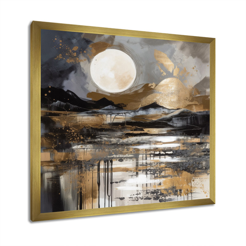 Florentia explorant la lune dorée en évolution V, H 36 po x l 36 po x P 1,5 po, Cadre flottant doré