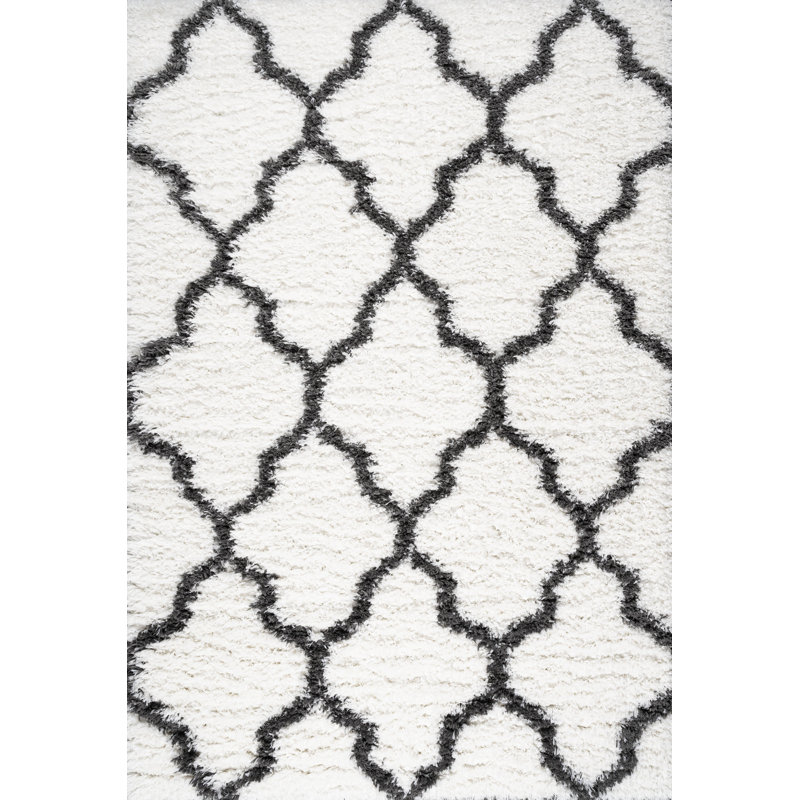 Perego Shag Trellis Ivory/Charcoal Rug, Rectangle 3'11" x 6'