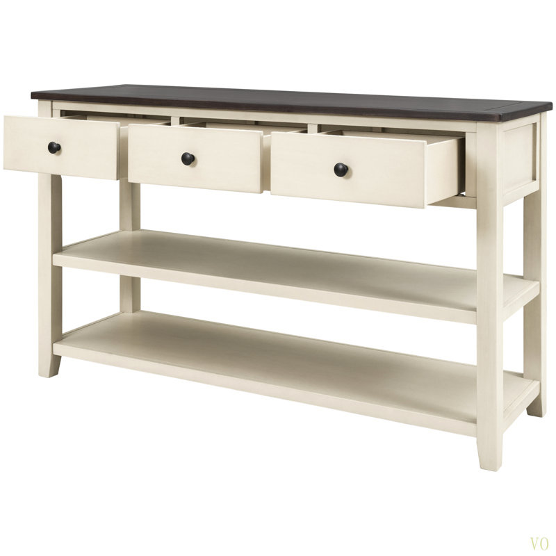 Console rustique avec 2 tablettes ouvertes et 3 tiroirs Cevat, Beige, Espresso, H 30 po x l 50 po x P 16 po