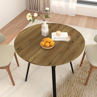 35.5'' Round Restaurant Table, Rustic Brown Dining Table for 2-4, Modern MDF Top with Black Metal Legs