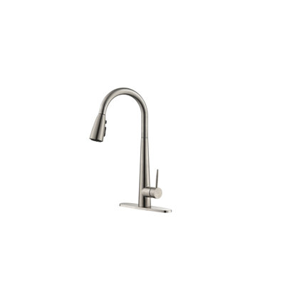 Kitchen Faucet With Pull Down Sprayer Brushed Nickel, High Arc Single Handle Kitchen Sink Faucet With Deck Plate, Commercial Modern Stainless Steel Kitchen Faucets
