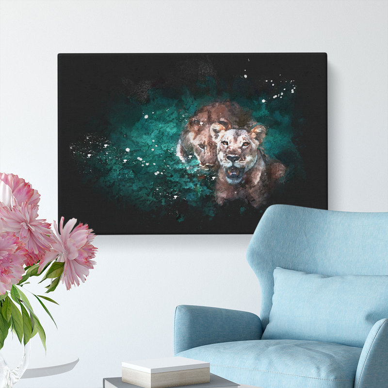 Two Lions In The Shadows - Wrapped Canvas, 60cm H x 91cm W x 3cm D