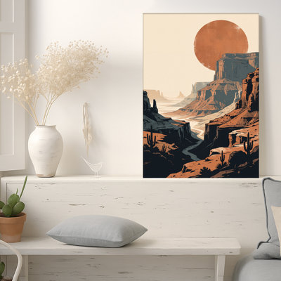Art rétro sur toile, "Canyon du désert" avec cactus et soleil orange