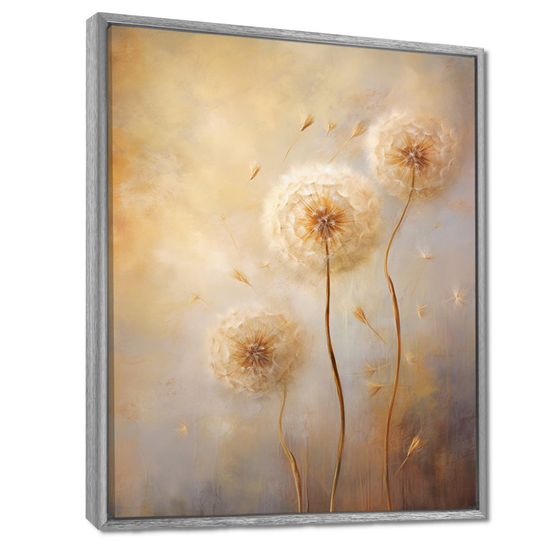 Breconvale, impression romantique de pissenlit blanc II - grand pissenlit, 44" H x 34" W, Encadrement argenté