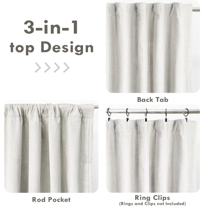Goffredo 100% Blackout Natural Curtains for Bedroom  Double Layer Drape Farmhouse Thermal Insulated Rod Pocket Back Tab Full Light Blocking 2 Panels for Living Room Nursery
