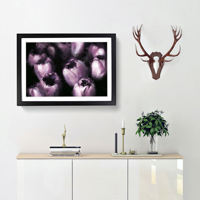 The Purple Tulips in Abstract - Picture Frame Painting Print, 27cm H x 36cm W x 2cm D, Black Framed