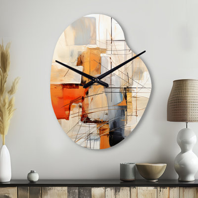 Orange gris, dessin au trait abstrait expressionnisme - dessin au trait, horloge murale
