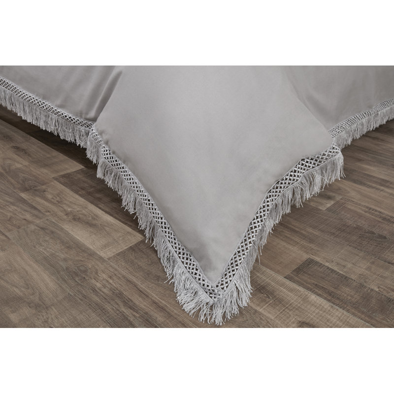 Huerta Solid Colour Duvet Cover Set with Pillowcases Included, Double Duvet Cover, Silver