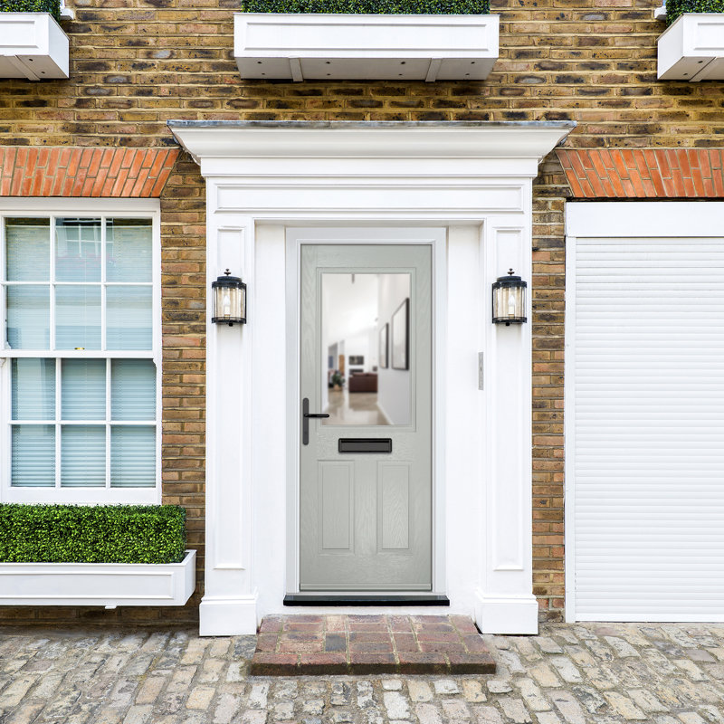 Crystal GRP Front door Lytham Slate Grey 890mm x 2090mm Open in Left hand Clear Glass, 89mm x 209mm, Agate Grey, Right