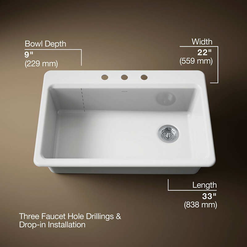 Riverby 33" Top-Mount Single-Bowl Kitchen Sink, White, 3 hole