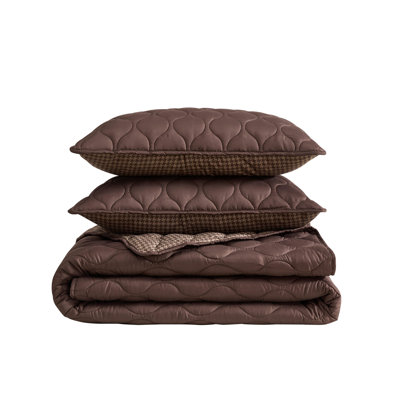 Nautica Ogee Stitch Reversible Brown Quilt Set