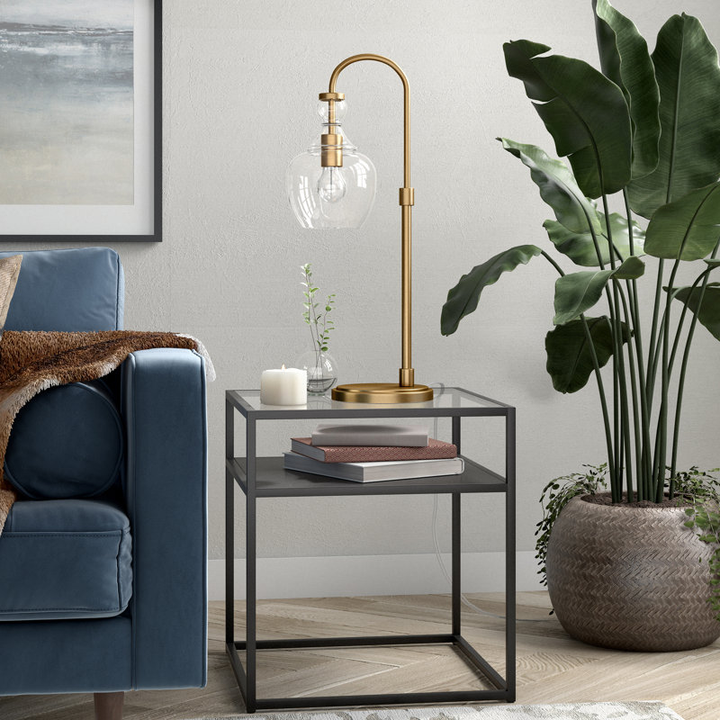 Verona Metal Arched Lamp, Brushed Brass, Clear