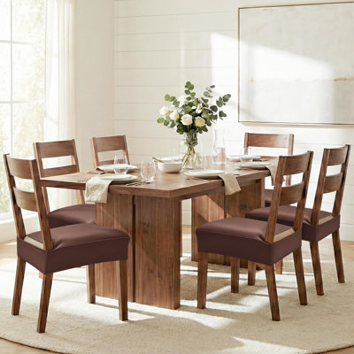 Ensemble de 4 housses imperméables en cuir de polyuréthane pour chaises de salle à manger, housse de protection extensible pour siège de cuisine amovible et lavable, sans housses arrière, café