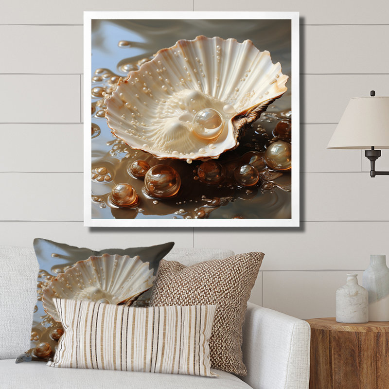 Beige palourde perle - imprimé, H 30 po x l 30 po x P 1 po, Cadre photo blanc
