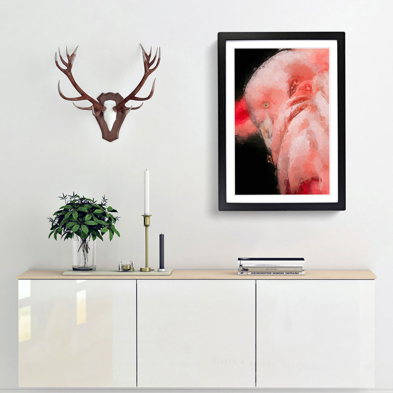 Pink Flamingo - Picture Frame Painting Print, 36cm H x 27cm W x 2cm D, Black Framed