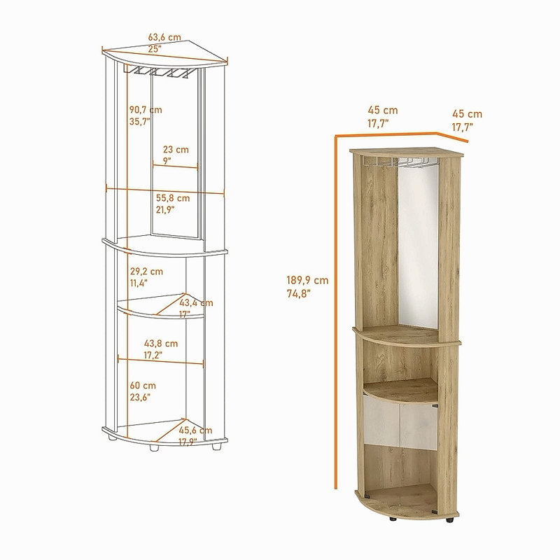 Bar d'angle 2 portes 2 tablettes avec support en verre Macadamia