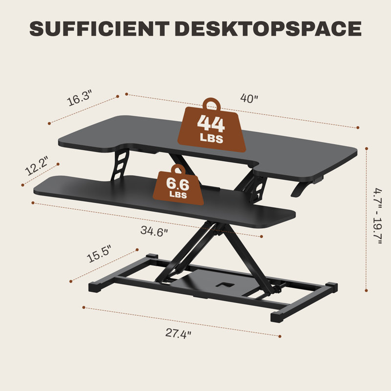 Convertisseur de bureau debout Murray, Noir, H 19,6 po x l 40 po x P 24,9 po