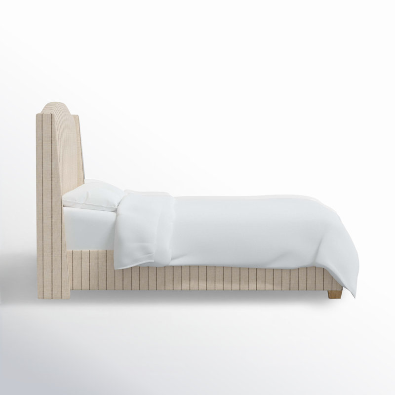 Hagerman Upholstered Wingback Bed, Twin, Fritz Charcoal Stripe