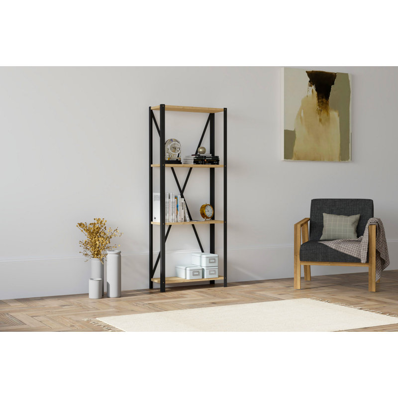 Bibliothèque industrielle, murale, saphir et noire, 23,6 po x 58,9 po x 11,4 po | 100% panneau de particules enduit de mélamine, épaisseur de 0,7 pouce, structure 100% métal | Solution de rangement élégante pour la maison et le bureau