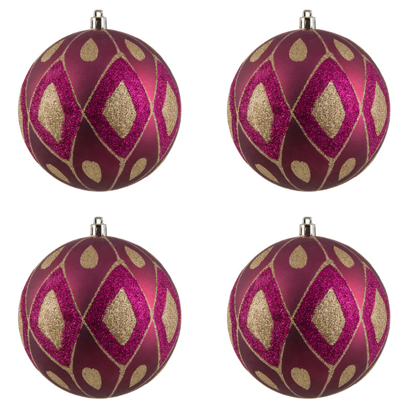 Ornement boule de diamant pailleté mat, Rouge, H 4,75 po x l 4,75 po x P 4,75 po