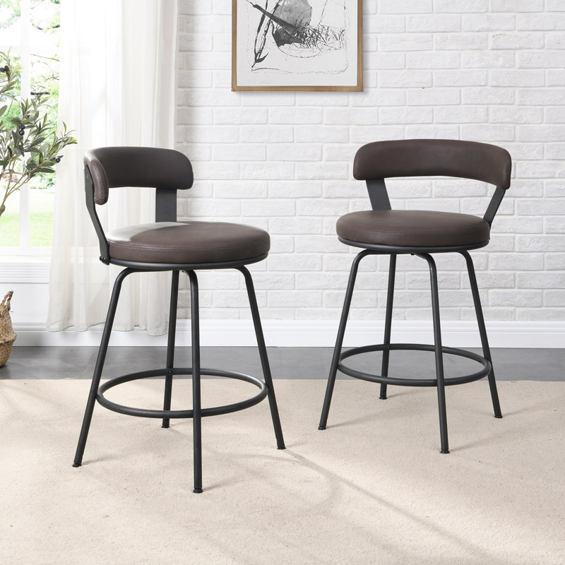 Tabouret de bar et de comptoir pivotant à dossier bas Kipton, Tabouret de comptoir (siège d’une hauteur de 24, Brun