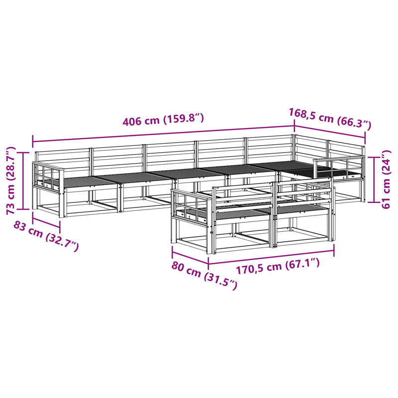 406cm Wide Patio Sectional Set