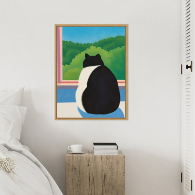 Fat Cat Looking out the Window by Irrizarry Framed Canvas Wall Art Print