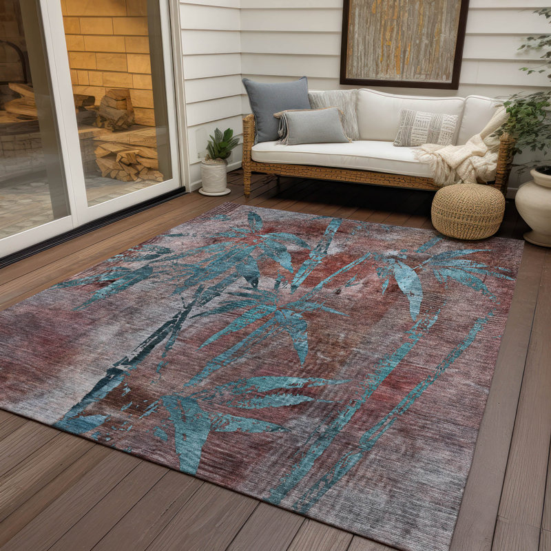 Machine washable indoor/outdoor  acn2222 botanical rug Lafferty, Rectangle 3 pi x 5 pi