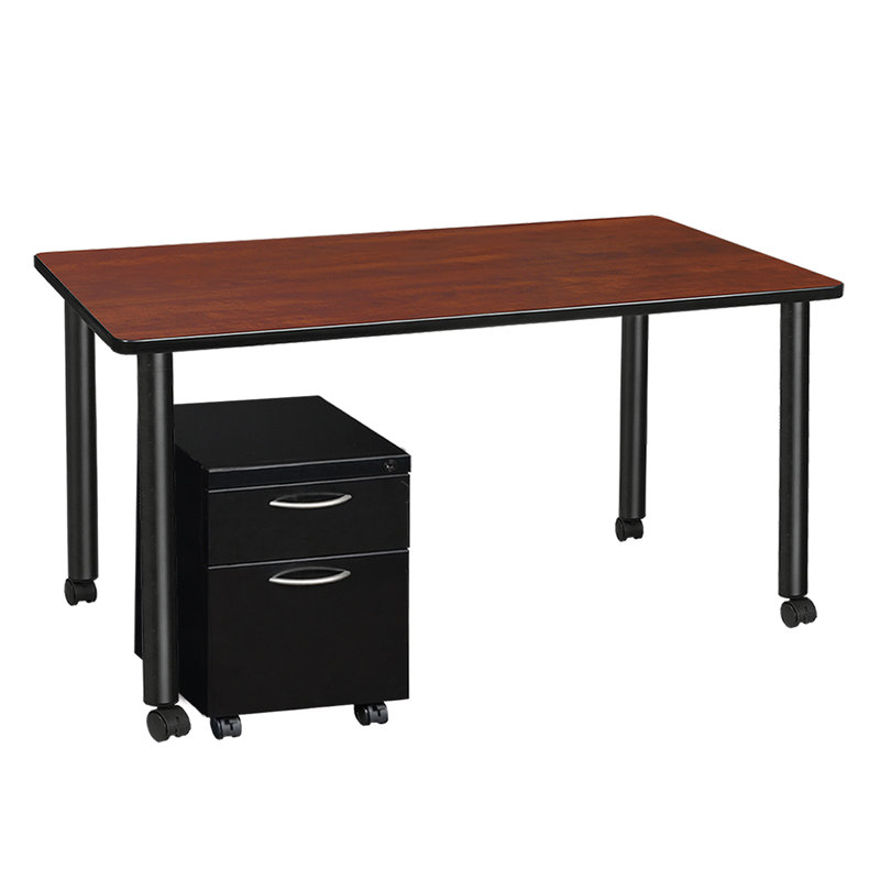 Regency Kee Mobile Desk with Storage, Cherry/Black, 29" H x 60" W x 24" D