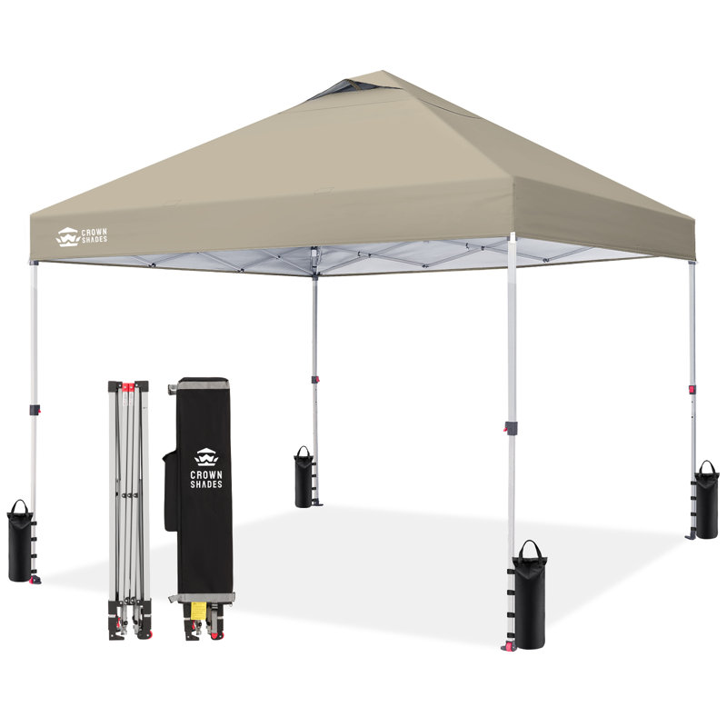 12 Ft. W x 12 Ft. D Metal Pop Up Canopy Party Tent with One Push Setup Beige, Beige