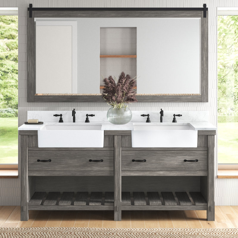 Villareal 72'' Double Bathroom Vanity with Stone Top, Classical Grey