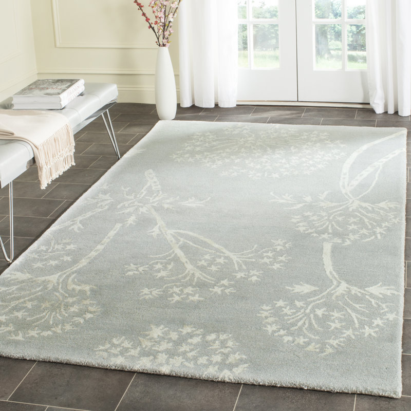 Tapis bleu / ivoire en laine / viscose touffeté à la main Hodgson, Rectangle 6 pi x 9 pi