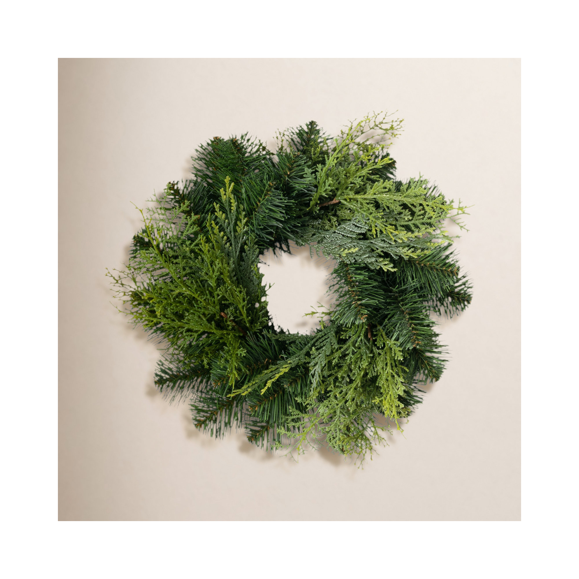 Faux Fir Wreath, 12" H x 12" W x 3" D
